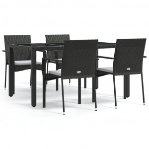 5 pcs conjunto de jantar p/ jardim c/ almofadões vime PE preto H