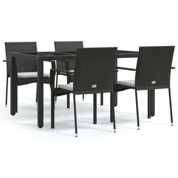 5 pcs conjunto de jantar p/ jardim c/ almofadões vime PE preto M 2
