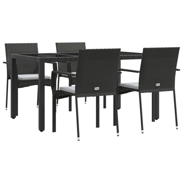 5 pcs conjunto de jantar p/ jardim c/ almofadões vime PE preto M 3