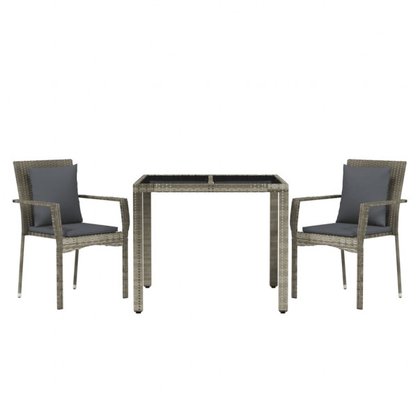 Set comedor de jardín 3 piezas con cojines ratán sintético gris M 3
