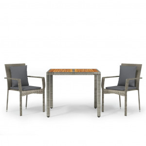 Set comedor de jardín 3 piezas con cojines ratán sintético gris H