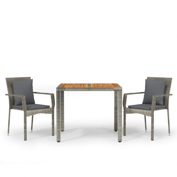Set comedor de jardín 3 piezas con cojines ratán sintético gris M 2