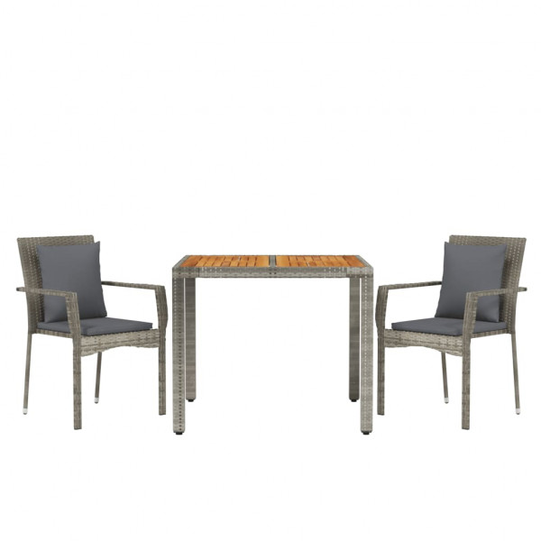 Set comedor de jardín 3 piezas con cojines ratán sintético gris M 3