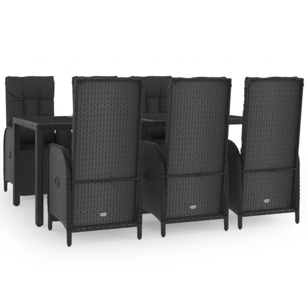 7 pcs conjunto de jantar p/ jardim c/ almofadões vime PE preto M 2