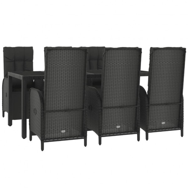 Set de comedor de jardín 7 pzas y cojines ratán sintético negro M 3