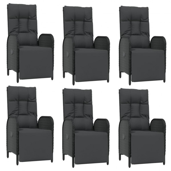 7 pcs conjunto de jantar p/ jardim c/ almofadões vime PE preto M 4