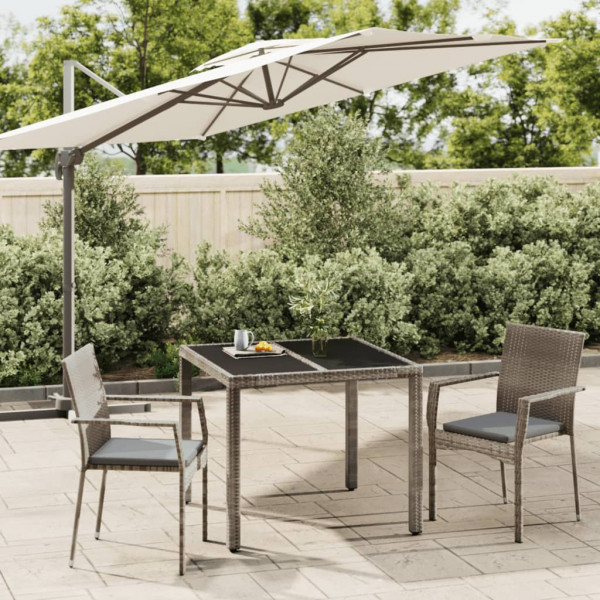 Set comedor de jardín 3 piezas con cojines ratán sintético gris D