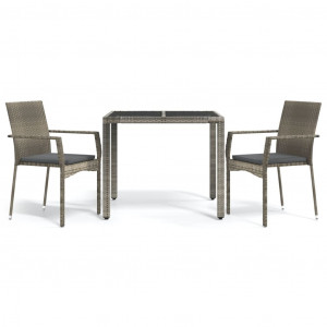 3 pcs conjunto de jantar p/ jardim c/ almofadões vime PE cinza H