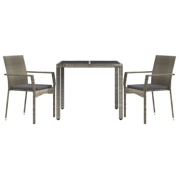 Set comedor de jardín 3 piezas con cojines ratán sintético gris M 3