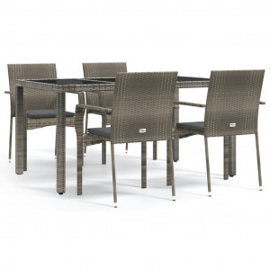 5 pcs conjunto de jantar p/ jardim c/ almofadões vime PE cinza H