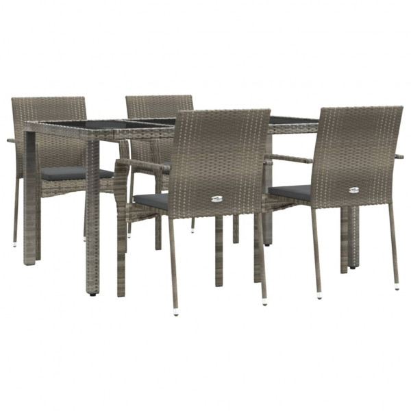 Set comedor de jardín 5 piezas con cojines ratán sintético gris M 3