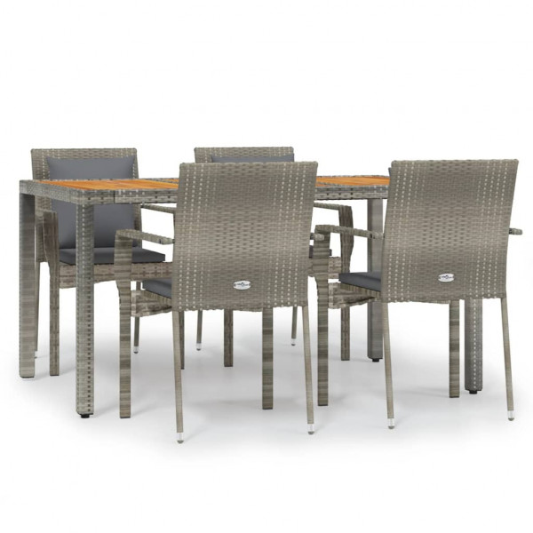 Set comedor de jardín 5 piezas con cojines ratán sintético gris M 2