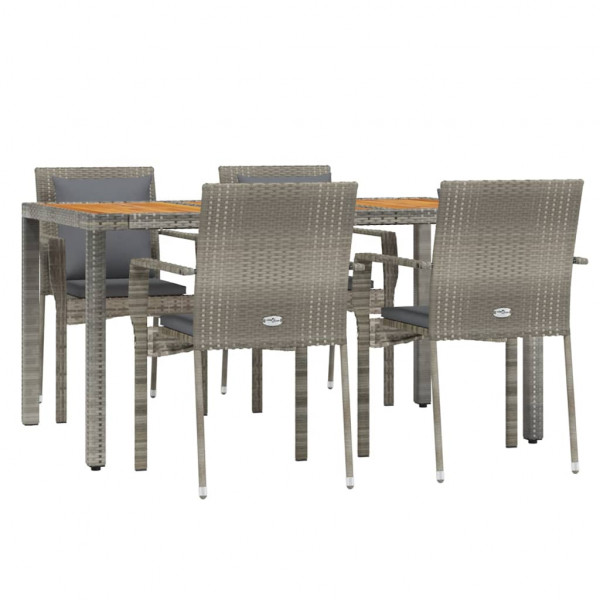Set comedor de jardín 5 piezas con cojines ratán sintético gris M 3