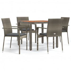 5 pcs conjunto de jantar p/ jardim c/ almofadões vime PE cinza H