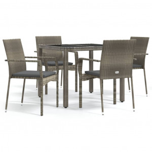 5 pcs conjunto de jantar p/ jardim c/ almofadões vime PE cinza H