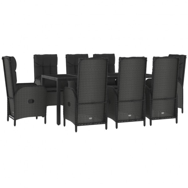 Set comedor jardín 9 pzas y cojines ratán sintético negro gris M 3