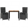 Set comedor de jardín 3 pzas con cojines ratán sintético negro 3