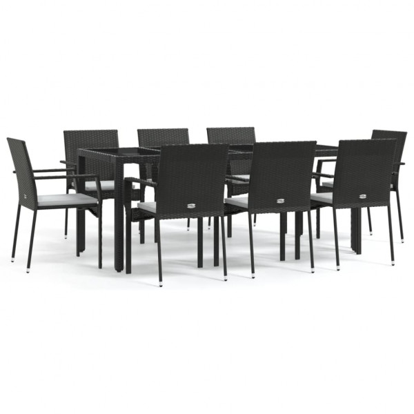 Set de comedor de jardín 9 pzas y cojines ratán sintético negro M 2