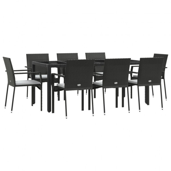 Set de comedor de jardín 9 pzas y cojines ratán sintético negro M 3