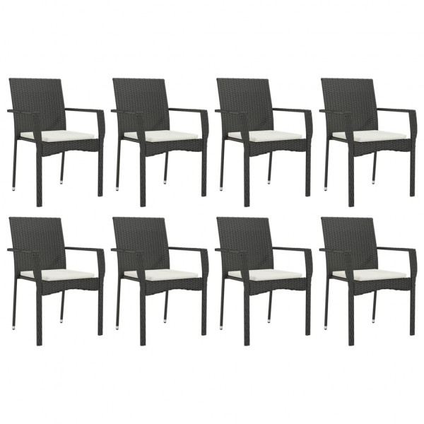 Set de comedor de jardín 9 pzas y cojines ratán sintético negro M 4