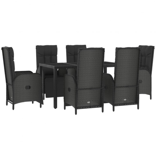 7 pcs conjunto jantar jardim c/ almofadões vime PE preto/cinza M 3