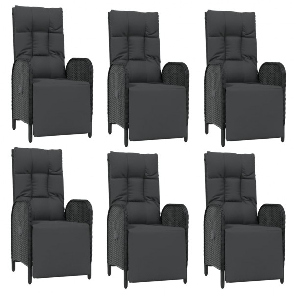 7 pcs conjunto jantar jardim c/ almofadões vime PE preto/cinza M 4