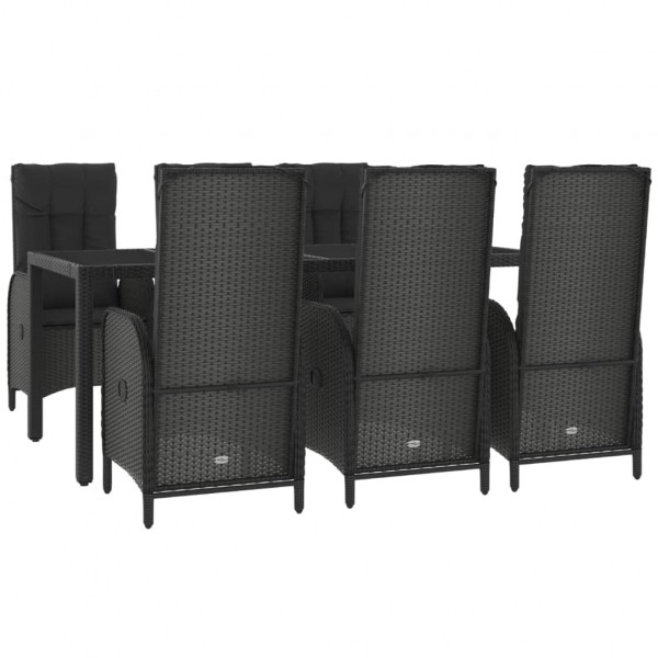Set comedor jardín 7 pzas y cojines ratán sintético negro gris M 3