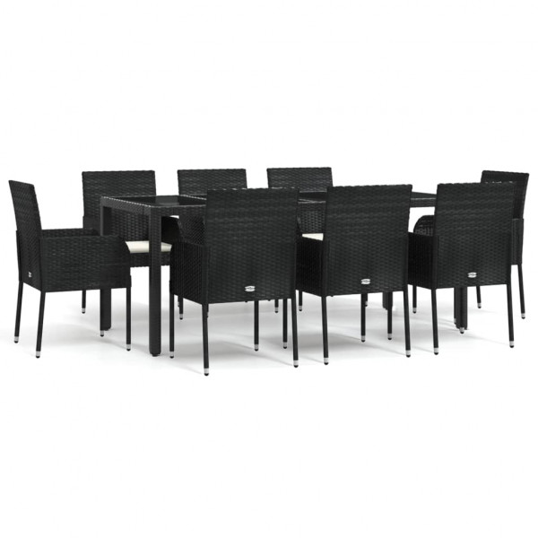 Set de comedor de jardín 9 pzas y cojines ratán sintético negro M 2