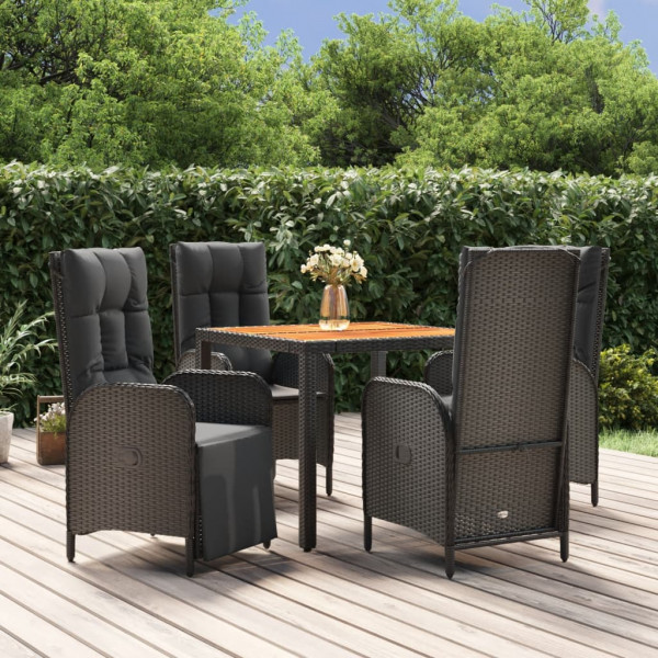 Set de muebles jardín 5 pzas con cojines ratán sintético negro D