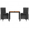 Set comedor de jardín 3 pzas con cojines ratán sintético negro 3
