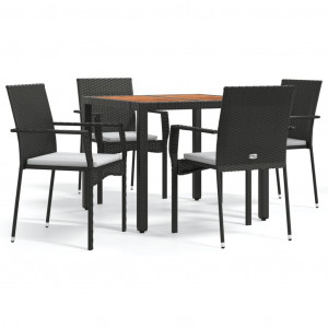 Set de muebles jardín 5 pzas con cojines ratán sintético negro H