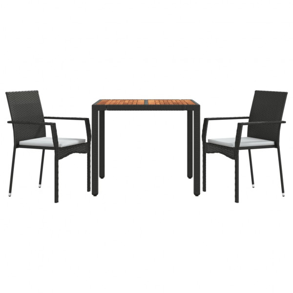 Set comedor de jardín 3 pzas con cojines ratán sintético negro M 3