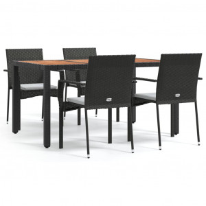 Set de muebles jardín 5 pzas con cojines ratán sintético negro H