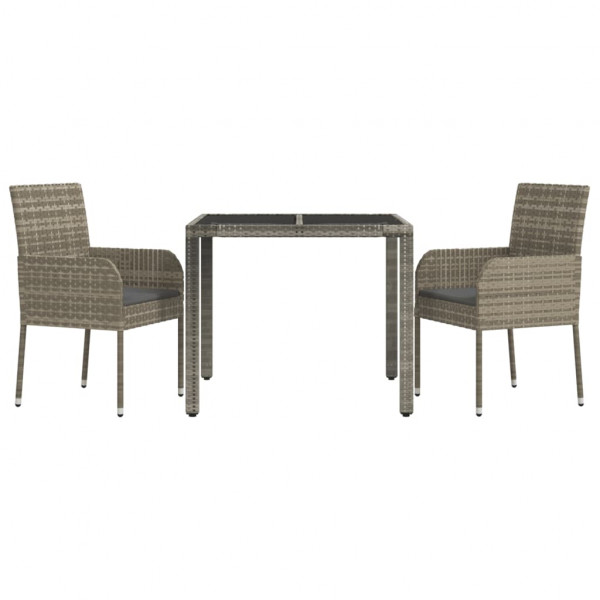 Set comedor de jardín 3 piezas con cojines ratán sintético gris M 3
