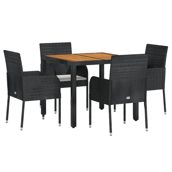 5 pcs conjunto de jantar p/ jardim c/ almofadões vime PE preto M 3