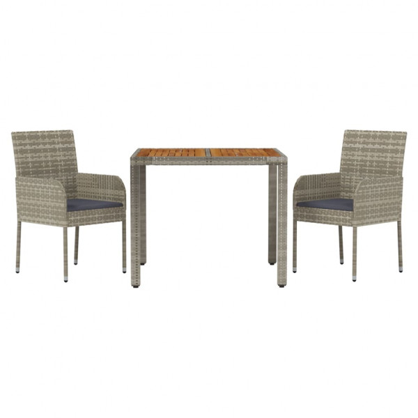 Set comedor de jardín 3 piezas con cojines ratán sintético gris M 3