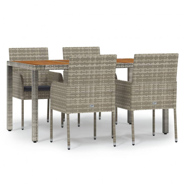 Set comedor de jardín 5 piezas con cojines ratán sintético gris M 2