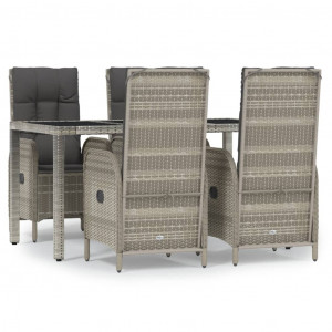 Set comedor de jardín 5 piezas con cojines ratán sintético gris H