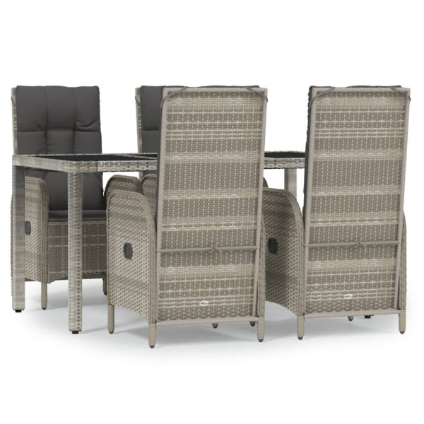 Set comedor de jardín 5 piezas con cojines ratán sintético gris M 2