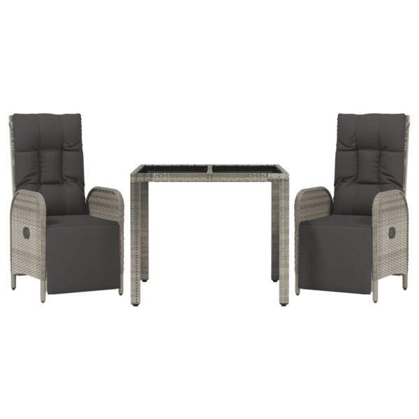 Set comedor de jardín 3 piezas con cojines ratán sintético gris M 3