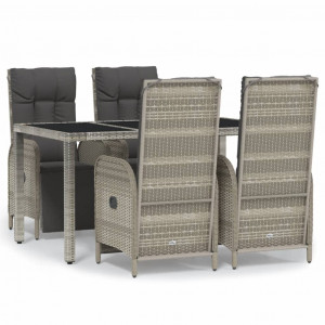 5 pcs conjunto de jantar p/ jardim c/ almofadões vime PE cinza H