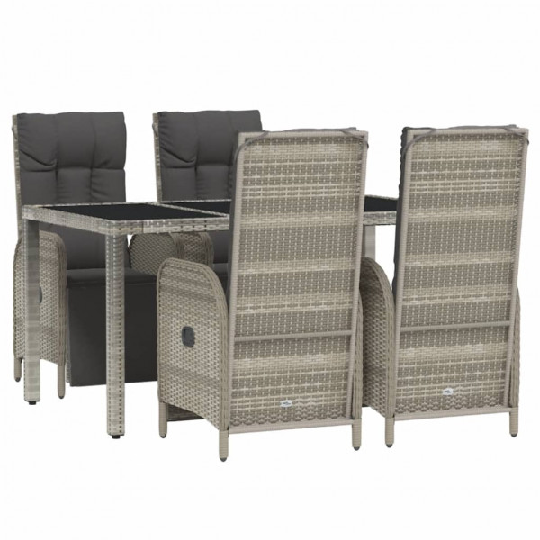 Set comedor de jardín 5 piezas con cojines ratán sintético gris M 3