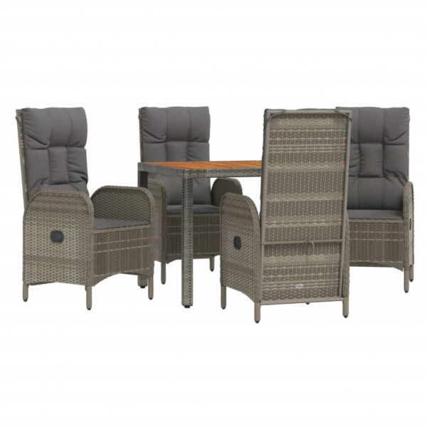 Set comedor de jardín 5 piezas con cojines ratán sintético gris M 3