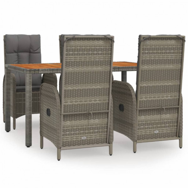 Set comedor de jardín 5 piezas con cojines ratán sintético gris M 2