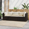 3 pcs conjunto lounge jardim c/ almofadões vime PE castanho 1