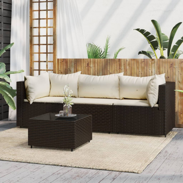 4 pcs conjunto lounge jardim c/ almofadões vime PE castanho D