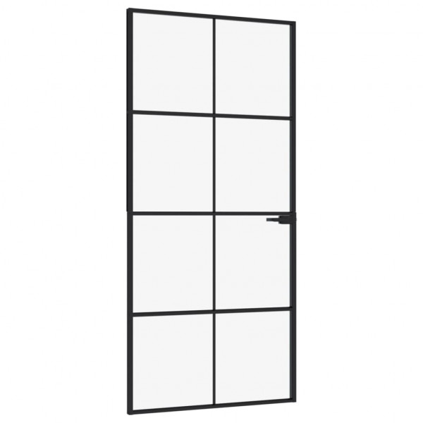 Puerta de interior vidrio templado y aluminio negro 93x201.5 cm M 2