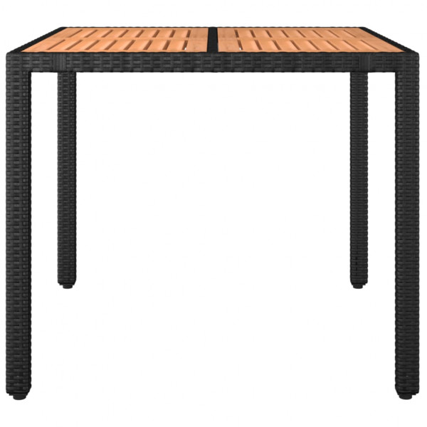 Mesa de jardín ratán PE negro y superficie madera maciza acacia M 2