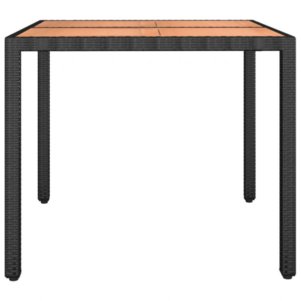 Mesa de jardín ratán PE negro y superficie madera maciza acacia M 3