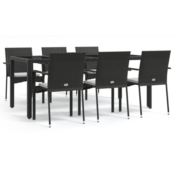 Set de comedor de jardín 7 pzas y cojines ratán sintético negro M 2
